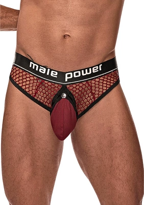 Male Power Cock Pit Net Thong L/XL Burgundy with Detachable Pouch - Boutique Anelma Male Power Cock Pit Net Thong L/XL Burgundy with Detachable Pouch