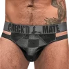 Male Power Check'd Mate Cutout Thong S/M Black - Geometric Mesh Design
