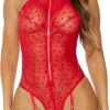 Leg Avenue Eat Your Heart Out Mesh Teddy XL with Heart Pattern & Garter Straps