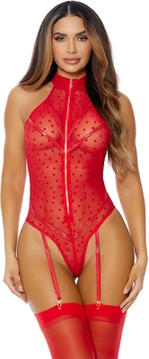 Leg Avenue Eat Your Heart Out Mesh Teddy XL with Heart Pattern & Garter Straps - Boutique Anelma Leg Avenue Eat Your Heart Out Mesh Teddy XL with Heart Pattern & Garter Straps