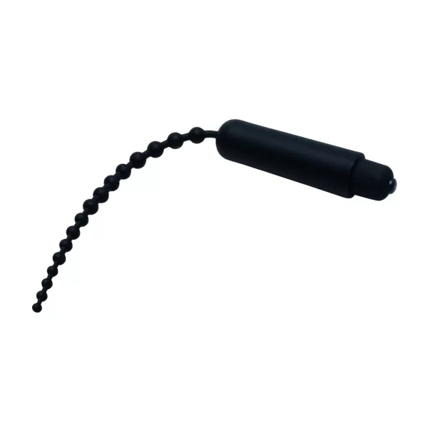 XR Brands Dark Rod Black Vibrating Beaded Silicone Urethral Device 24cm