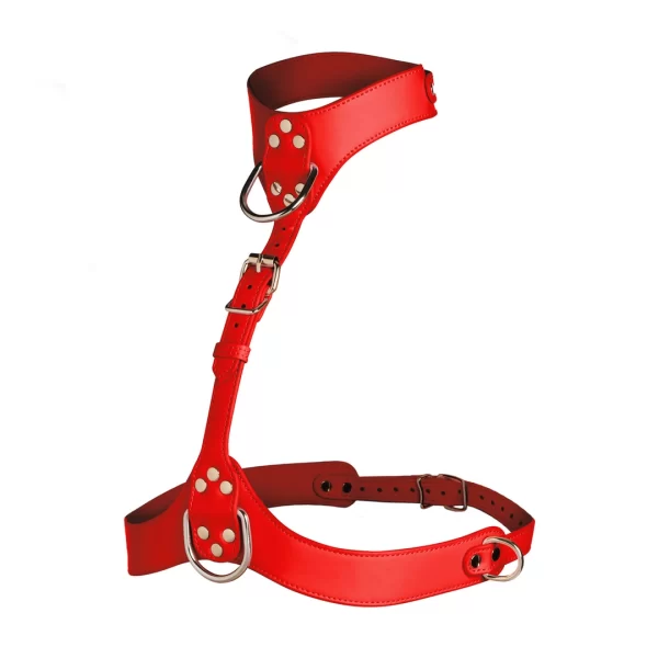 Vixen Chest Harness Vegan Leather Red Adjustable Womenâ€™s Model