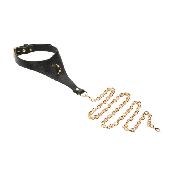 Captivate Adjustable Vegan Leather Body Collar with Gold Chain Black/Gold