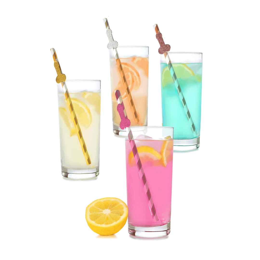 Glitterati Decorative Tall Party Straws Metallic Set 8pcs Gold & Silver adult funny