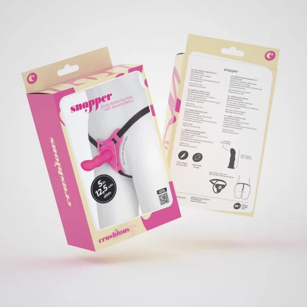 <b>Discover the Crushious Snapper Pink Adjustable Strap-On Harness Silicone Set â€“ a versatile and ergonomic solution designed for enhanced comfort and confident control. Featuring a modern snap-on system