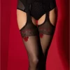 Amour Rouge Suspender Pantyhose 20 DEN Leopard Pattern Black S/M