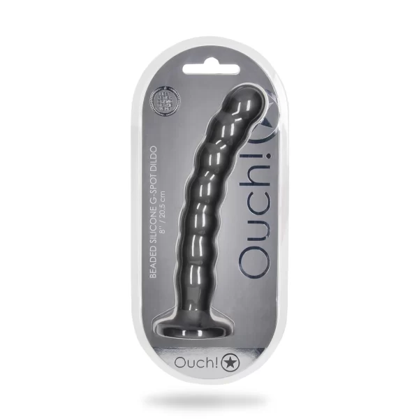 Ouch! Beaded Silicone Intimate Device 20.5 cm Metallic with Suction Base