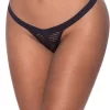 Magic Silk Exposed Mesh Split Crotch Thong S/M Black - Elastic Strap Design