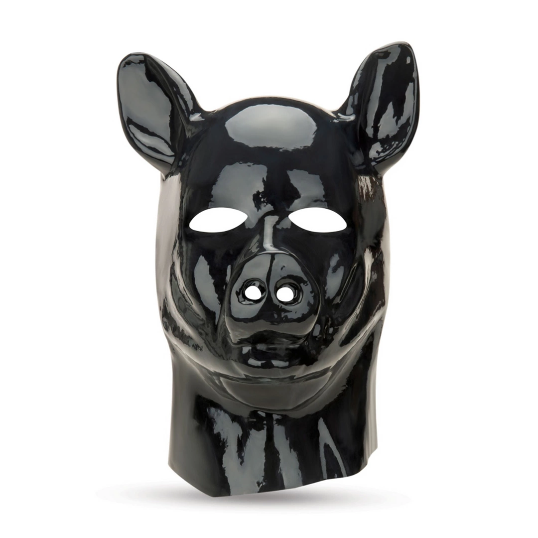 Prowler RED Latex Pig Hood Black - Anatomical Costume Mask - Boutique Anelma Prowler RED Latex Pig Hood Black - Anatomical Costume Mask