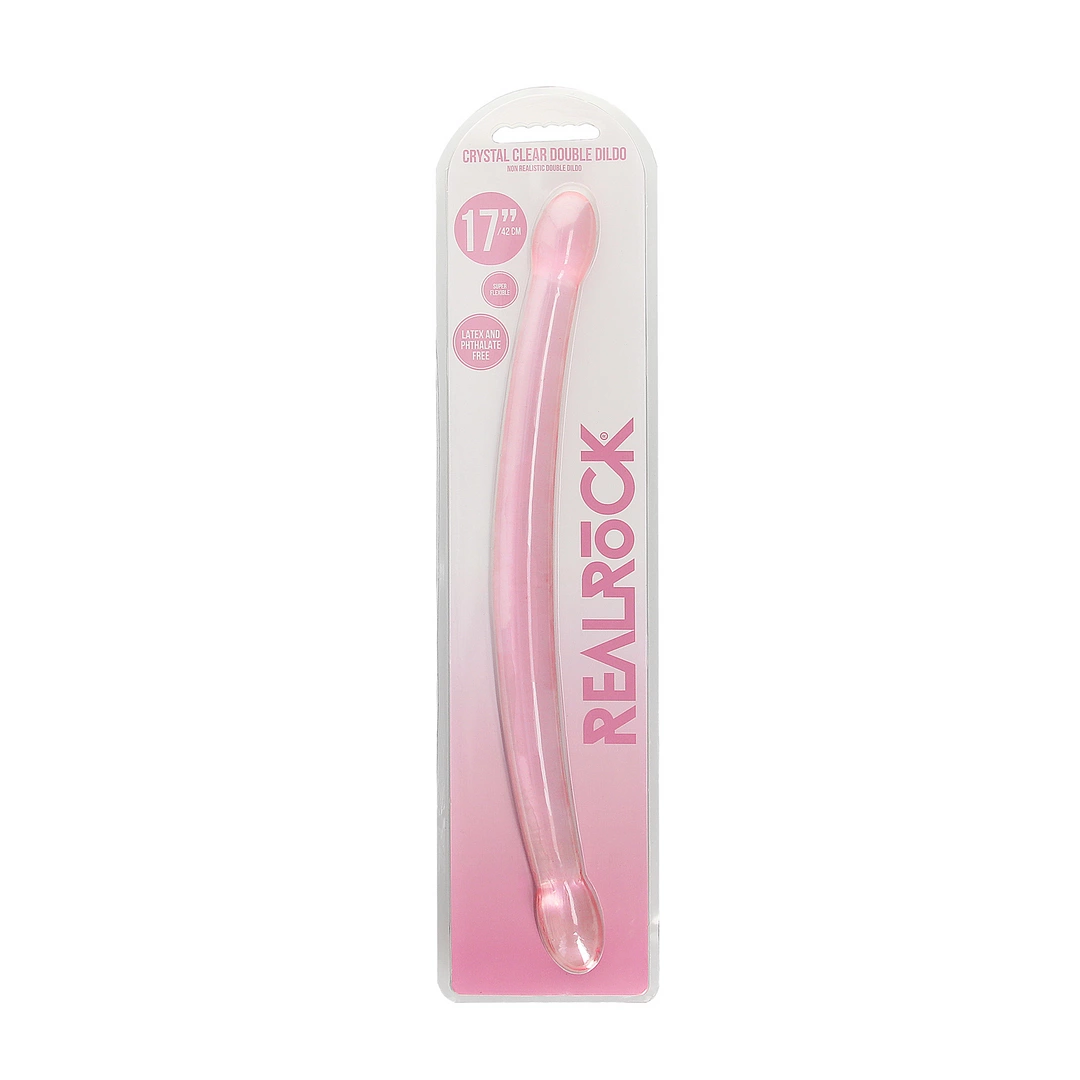 RealRock Crystal Clear podwojny model intymny 42 cm - przezroczysty - Boutique Anelma REALROCK Crystal Clear Double-Ended Model 42 cm Transparent Design