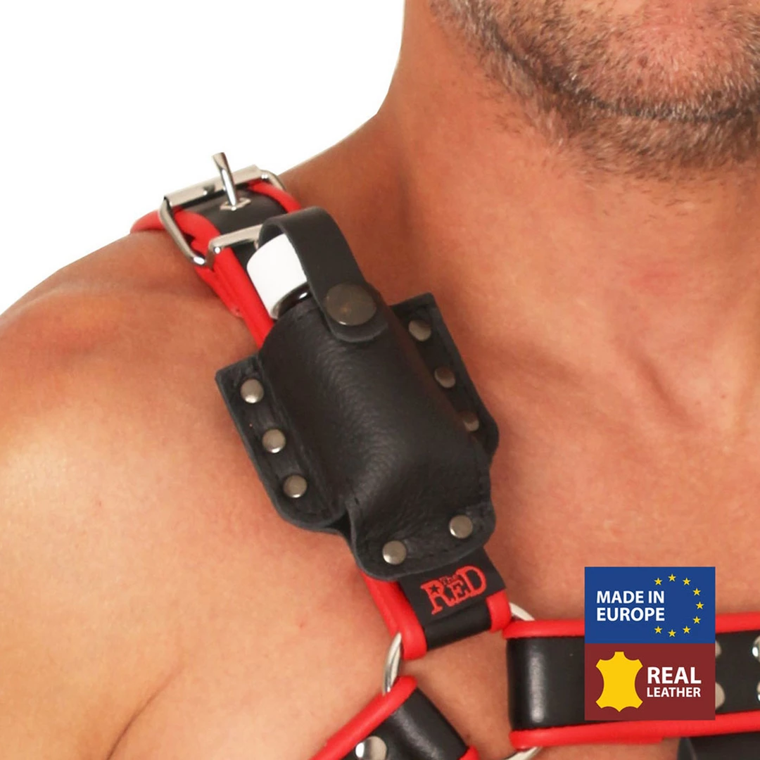 Red Leather Aroma Bottle Holder Black Leather for Harness 24/30ml - Boutique Anelma Red Leather Aroma Bottle Holder Black Leather for Harness 24/30ml