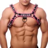 Red Leather Premium Harness L/XL Adjustable Black & Pink Straps