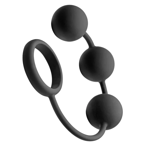 XR Brands Master Series Silicone Ring with 3 Weighted Balls Black
