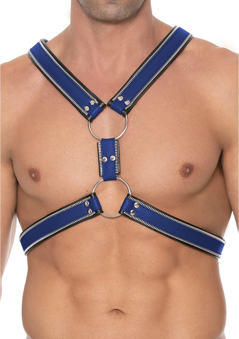 Ouch! by Shots uprząż skorzana Z Series S/M stalowe pierścienie - Boutique Anelma <p>Experience exceptional craftsmanship and style with the Z Series Scottish Harness S/M by ZADO. This premium accessory is meticulously crafted from high-quality leather and accented with stainless steel elements