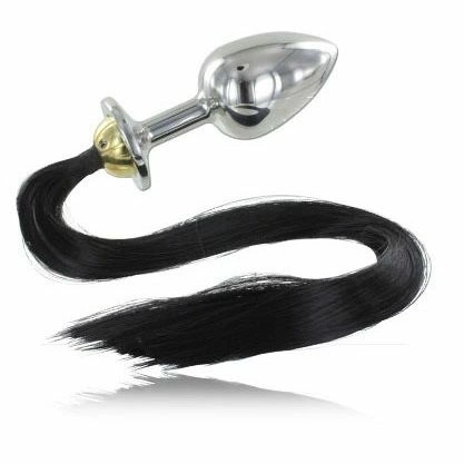 Steel Anal Plug with Black Faux Tail 8.9cm Hypoallergenic