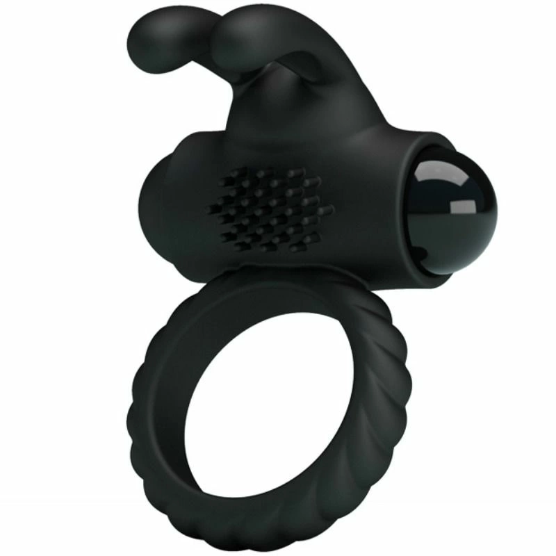 Eudora Silicone Vibrating Black Ring with Dual Stimulator