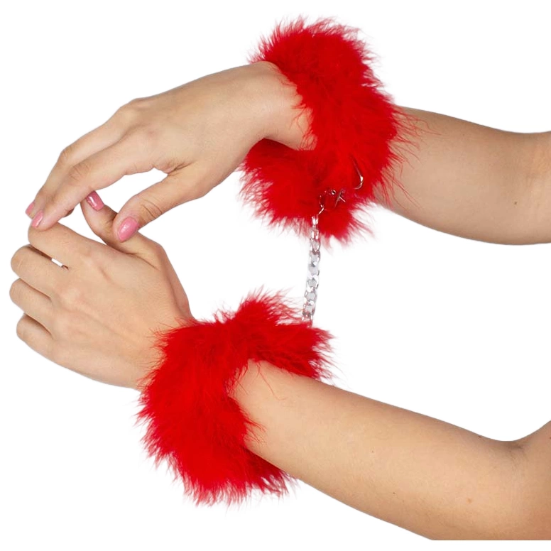 Red Marabou Feather Metal Handcuffs - Elegant Pink Accessory