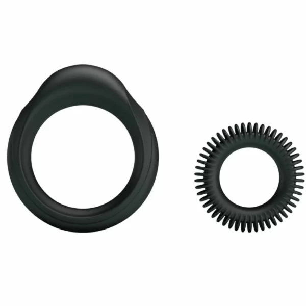 Manhood Kit Set of 2 Silicone Rings Flexible Waterproof Black