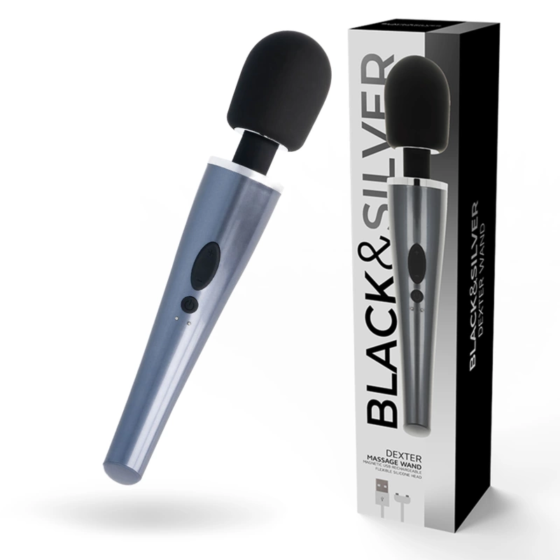BLACK&SILVER Dexter Massage Wand - 10-Mode Rechargeable Massager 30.6cm