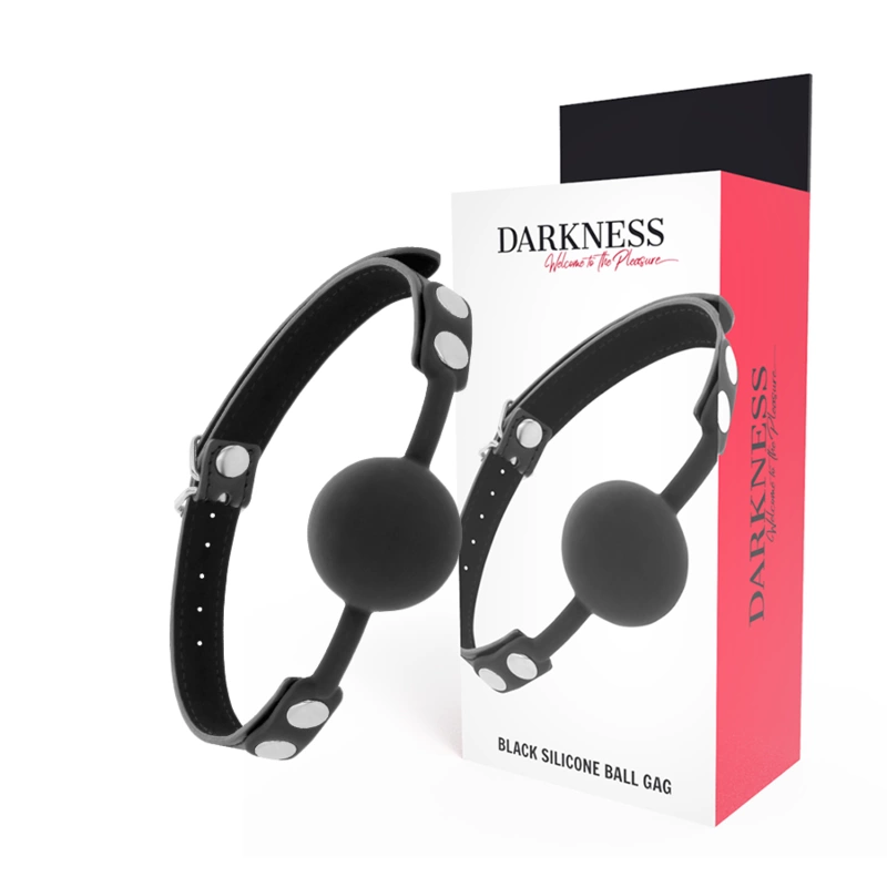 Black Silicone Ball Gag with Adjustable Leather Straps
