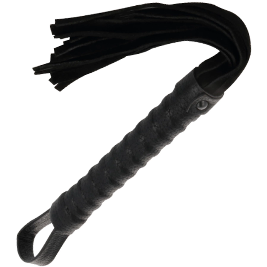 Bondage Whip Black - Leather Grip Handle