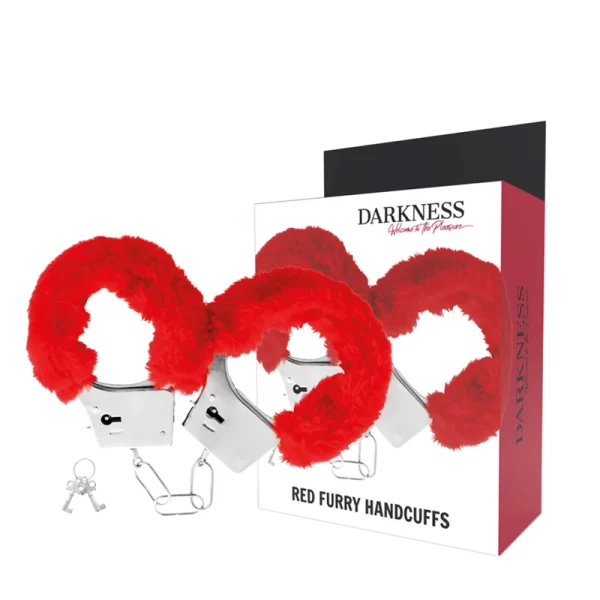 Red Lined Metal Handcuffs - Adjustable Comfortable Model