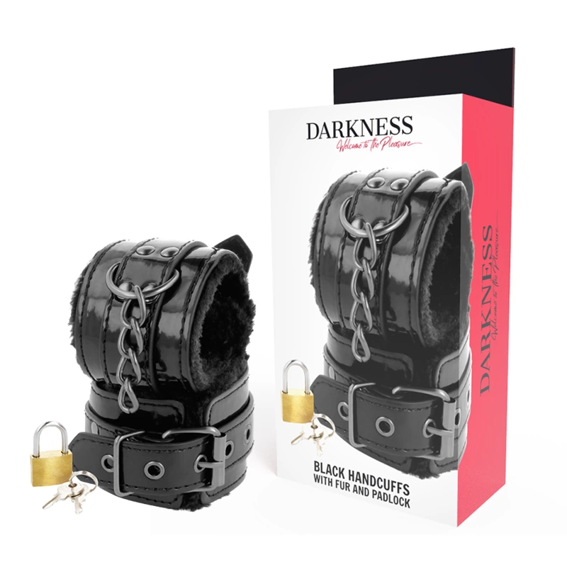 Adjustable Black Leather Cuffs with Padlock Premium Design