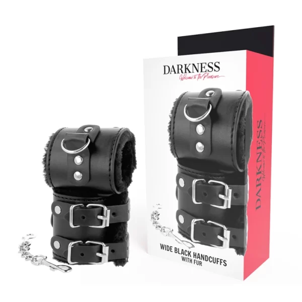 Adjustable Black Leather Handcuffs with Soft Lining
