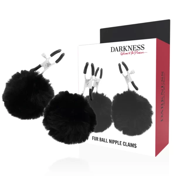Adjustable Nipple Clamp Set with Decorative Pom Poms Black