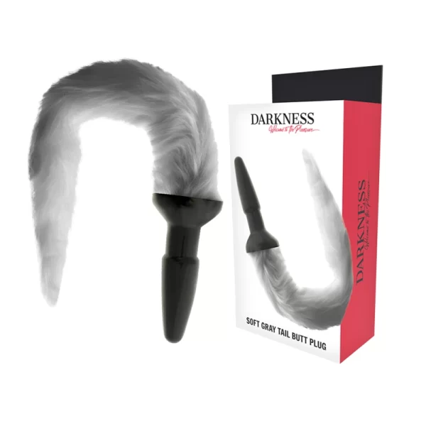 Silicone Plug with Gray Faux Fur Tail 12cm - Ergonomic Design