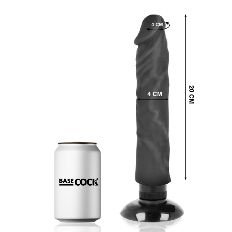 BASECOCK Wibrator Czarny 2w1 Anatomiczny 20 cm TPE z PrzyssawkÄ…