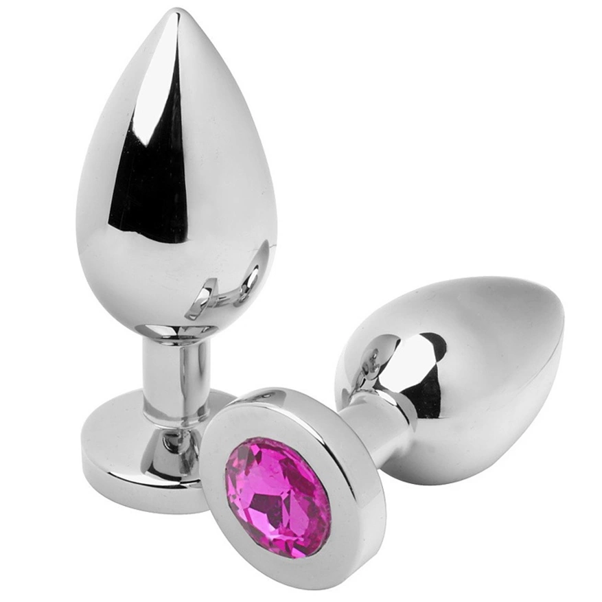 Steel Intimate Plug with Pink Crystal Accent Small 5.7cm