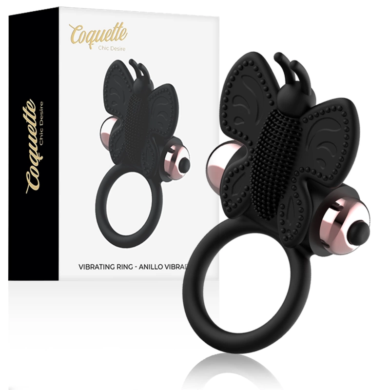 Chic Desire Black/Gold Butterfly Ring with Vibrating System 82mm