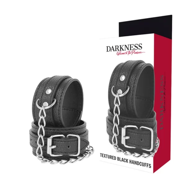 Adjustable Black Leather Handcuffs - Textured PU