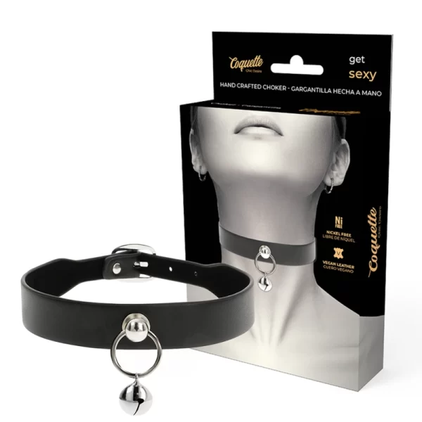 Chic Desire Vegan Leather Collar with Metal Ring - Adjustable 43cm