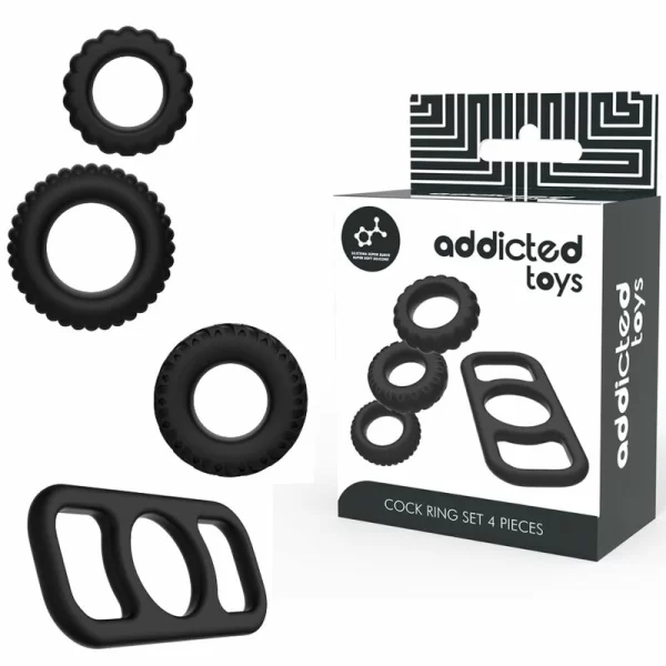 Toys Silicone Ring Set 4 Sizes Flexible Body-Safe Black