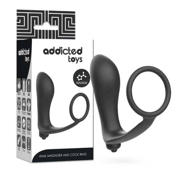 Toys Vibrating Anal Plug & Stimulation Ring Silicone Black 15cm