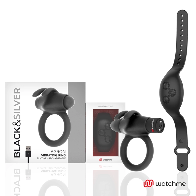 BLACK&SILVER Agron Intimate Ring with WATCHME Remote & 10 Modes