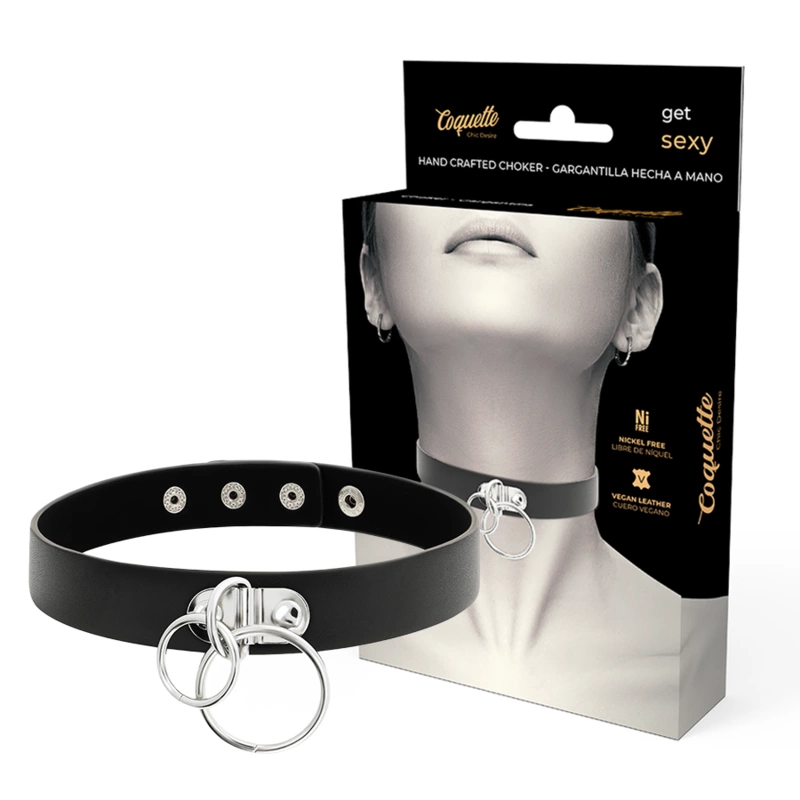 Chic Desire Vegan Leather Choker Double Ring Black 400mm Chic Desire Vegan Leather Choker Double Ring Black 400mm