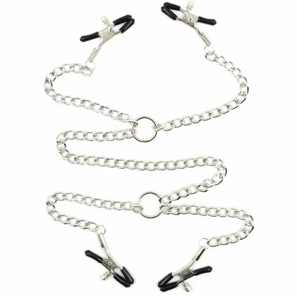 Fetish Adjustable Metal Nipple Clamp Set with Chains