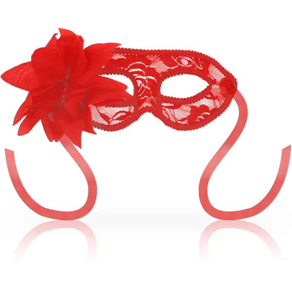 Elegant Venetian Lace Mask with Red Flower Accent