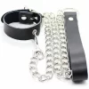 Fetish Leather Collar with Metal Chain and Playful Pendant