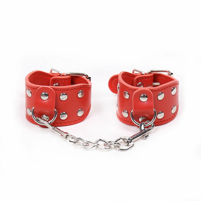 Adjustable Red Handcuffs with Metal Chain - Universal Size