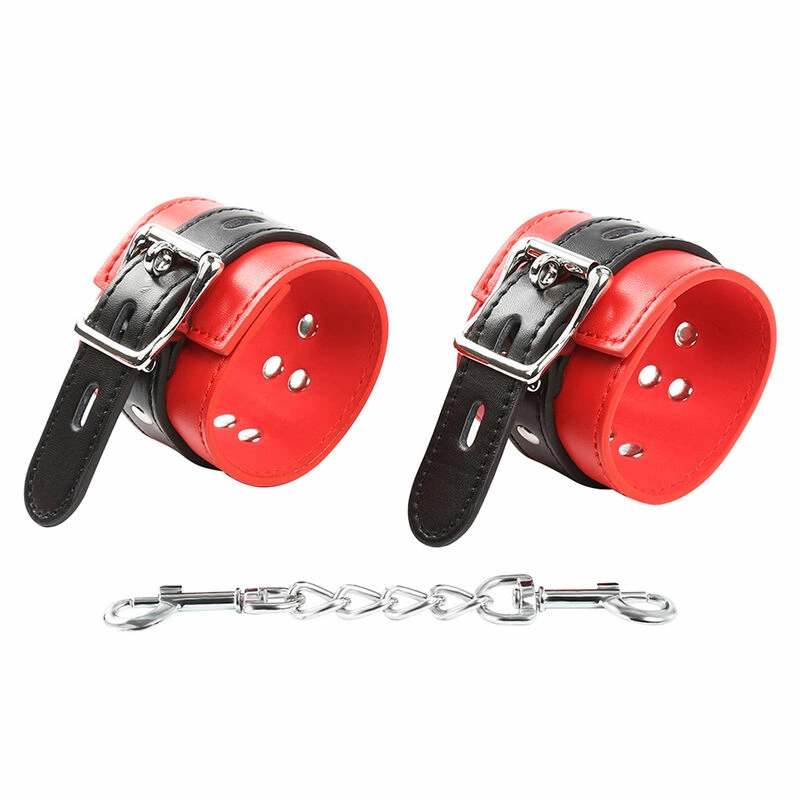 Locking Wrist Restraints Red-Black Adjustable Metal Chain System