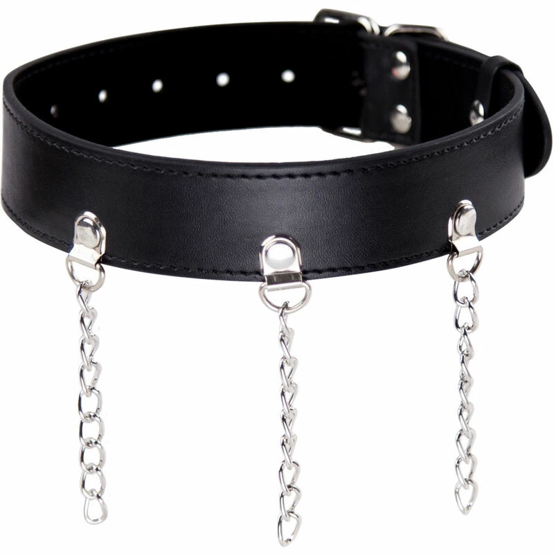 Fetish Adjustable Necklace with Rings and Metal Chain