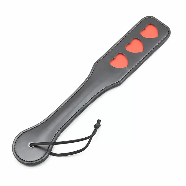 Fetish Hearts Paddle - Black PVC Impact Accessory 32.6 cm