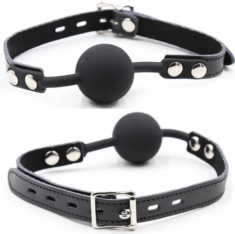Silicone Ball Gag with Adjustable Leather Strap & Padlock