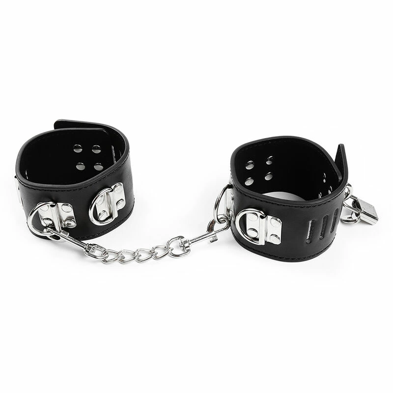 Fetish Adjustable Hasp-Style Ankle Restraints PVC/Metal Black