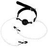Fetish Adjustable Black Ball Gag with Nipple Clamp Chains