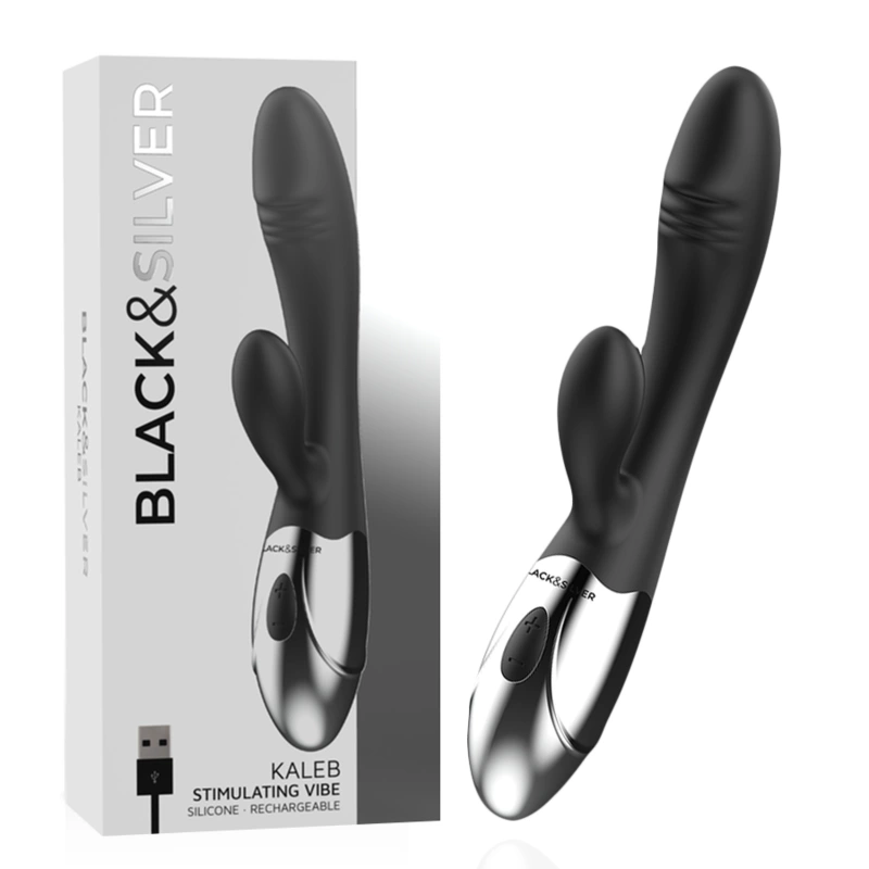 Black&Silver Kaleb Dual Motor Silicone Personal Wellness Device 20cm Black